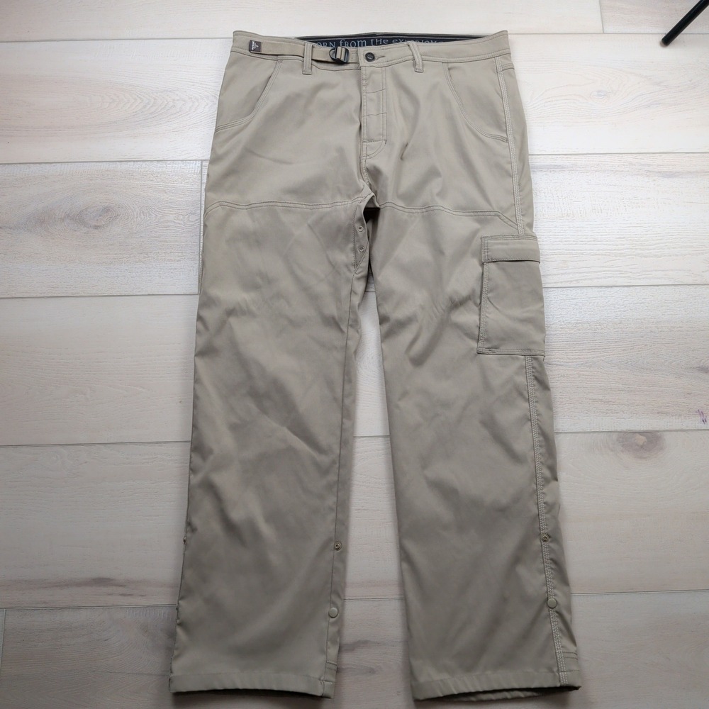 Prana Stretch Zion Cargo Roll Up Pants Mens 36x32 (Fits 36x30) Khaki Tan Hiking